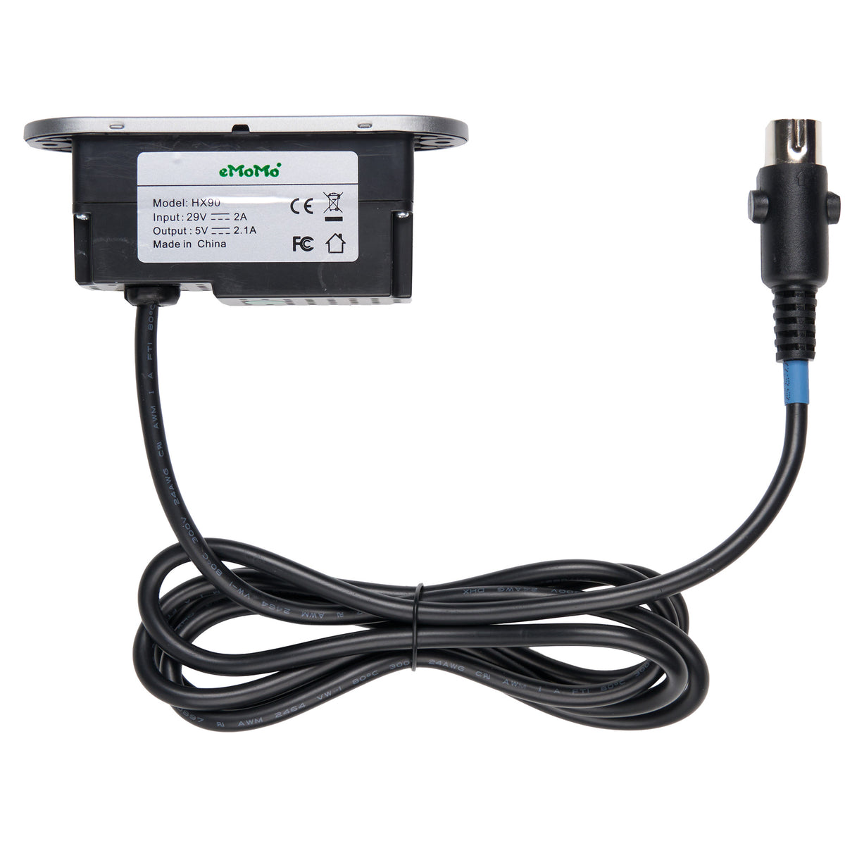 Top View of eMoMo HX90HU2N 5 Button Switch with Type A+C USB Ports and 5-Pin Plug