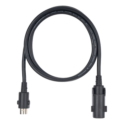 A black extension cable with a micro-USB connector on one end and a USB-C receptacle on the other, coiled on a white background.