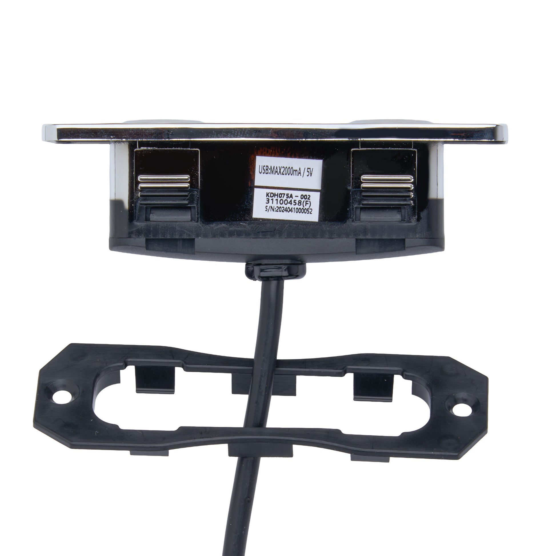 Black electronic device with connectors on a white background