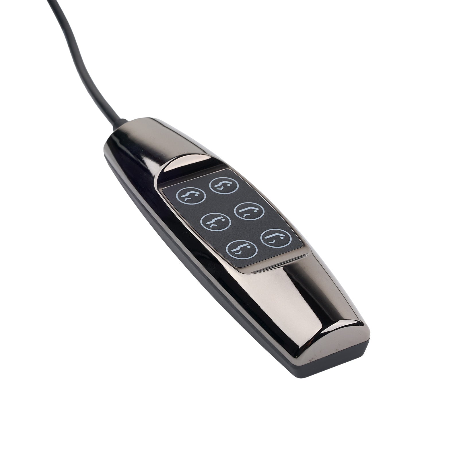 A glossy black wired control module with six circular buttons, each featuring a white phone handset icon, shown on a plain white background.