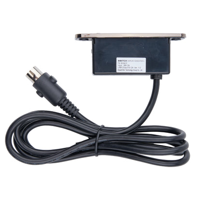 Black power adapter with plug on a white background