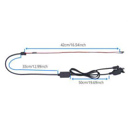 Wiring harness with labeled dimensions on a white background