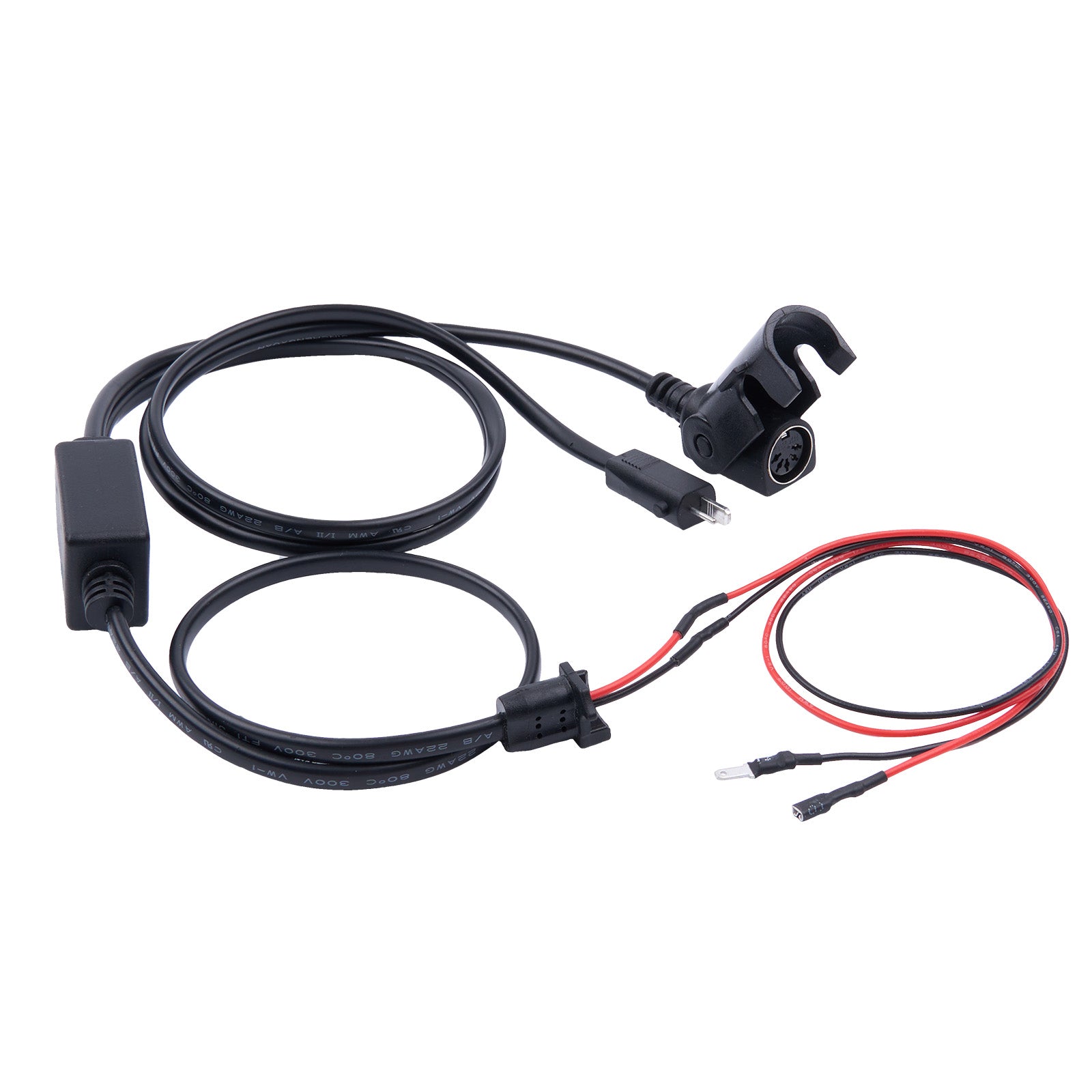 Electrical wiring harness with connectors on a white background