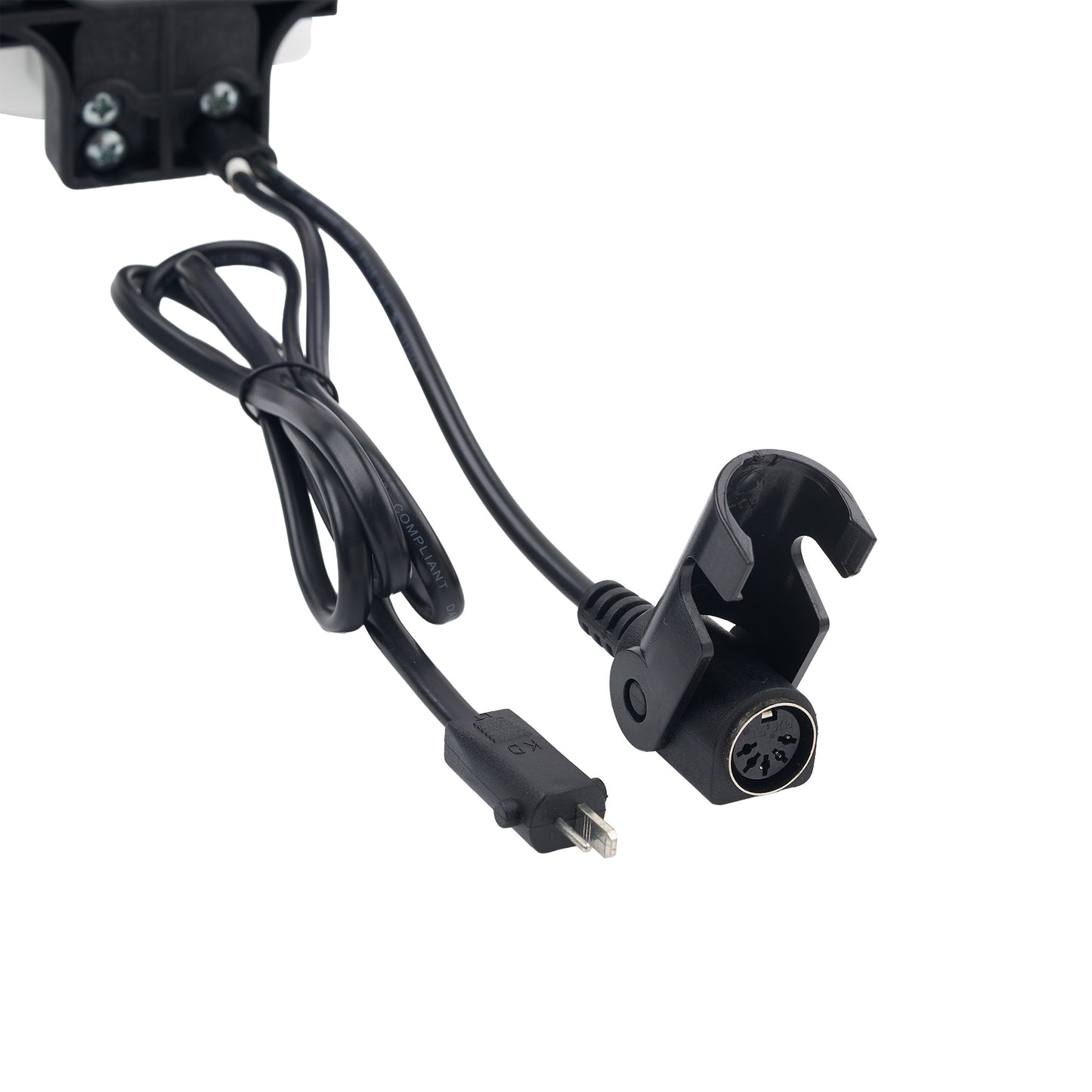 Black extension cable with a USB-C plug and a mounting clip, shown on a plain white background.