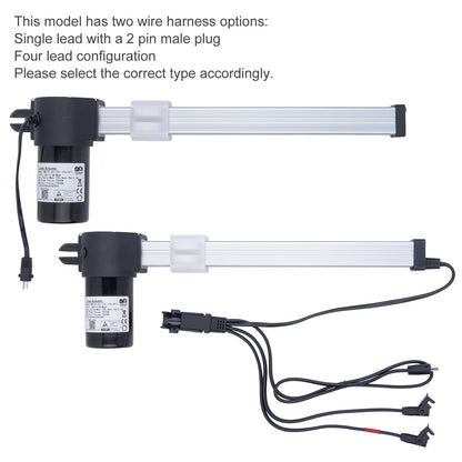 Two wire harness options for a model with text explaining the differences.