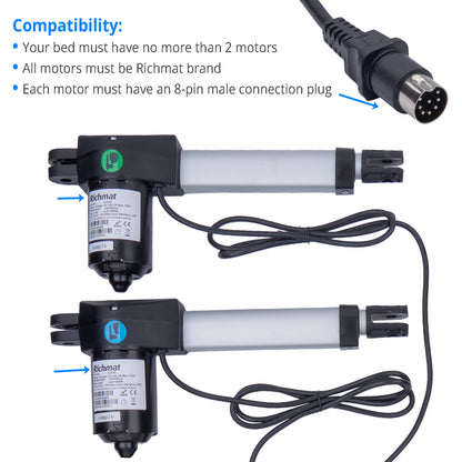 Richmat Dual‑Motor Electric Bed Control Kit – 8‑Pin Plug Version (Remote + Control Box + Cables)
