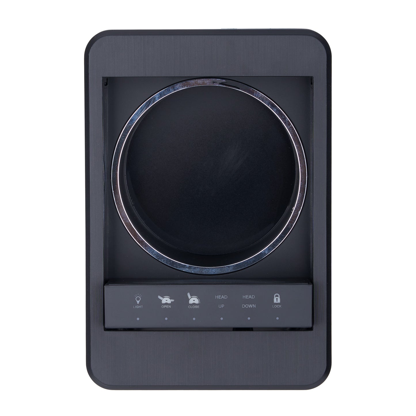 Black induction cooktop with control panel on a white background