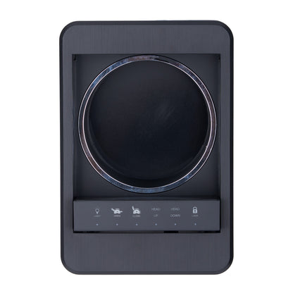 Black induction cooktop with control panel on a white background