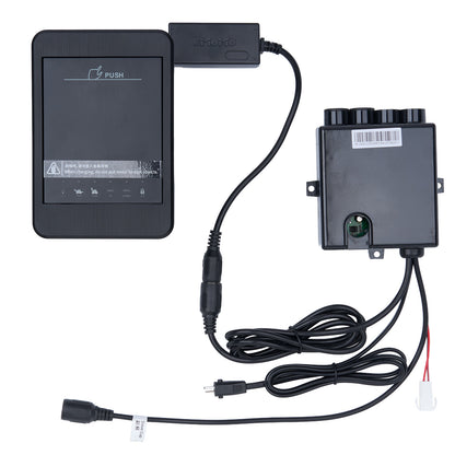 Electronic device with cables and connectors on a white background