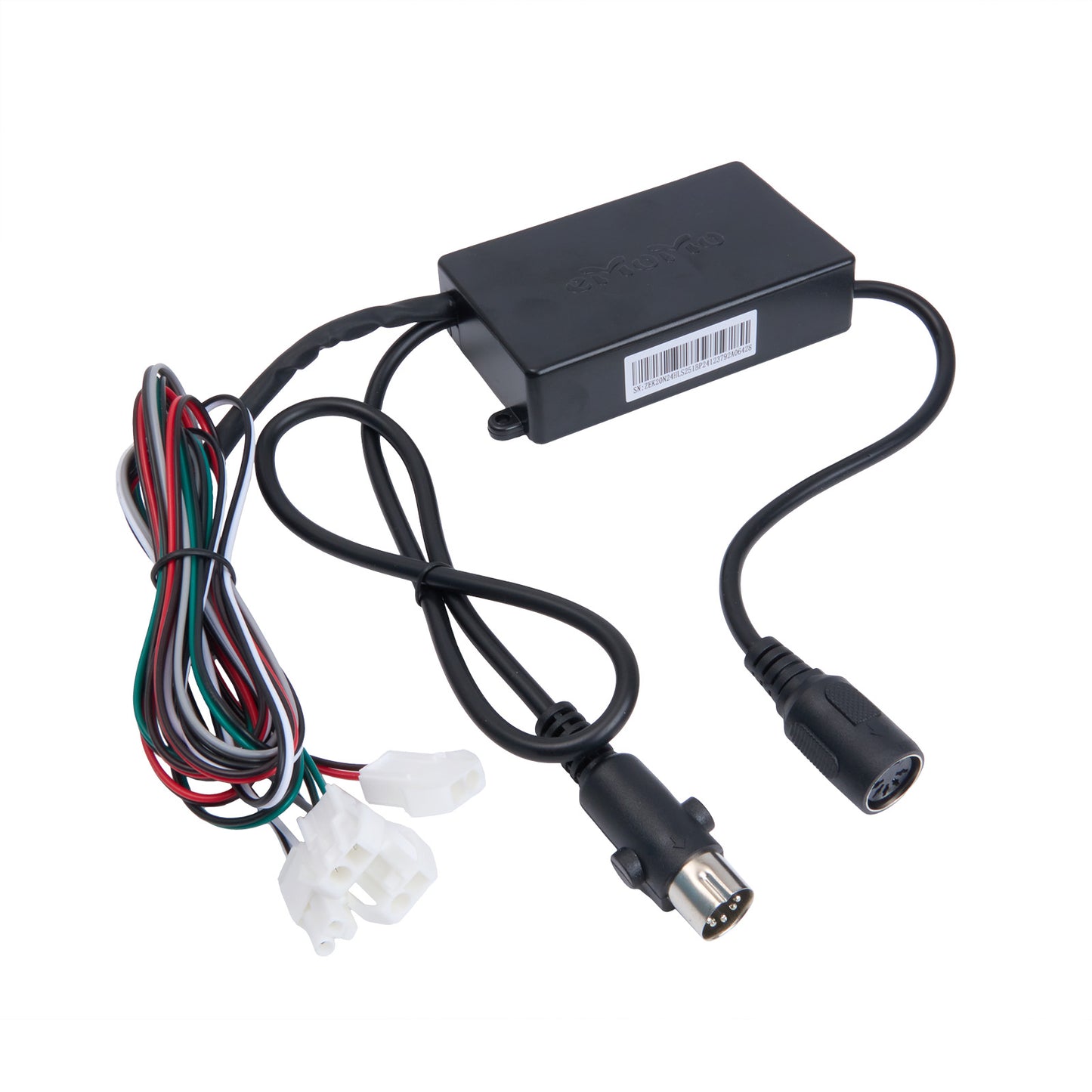 Electrical component with wires and connectors on a white background