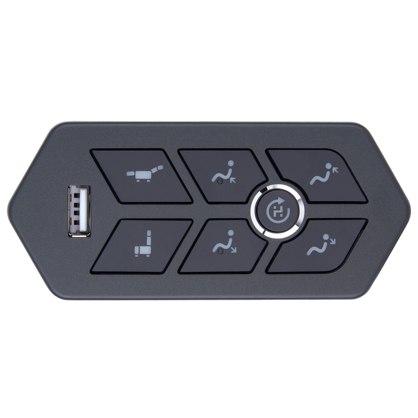 Control panel with buttons and a USB port on a white background