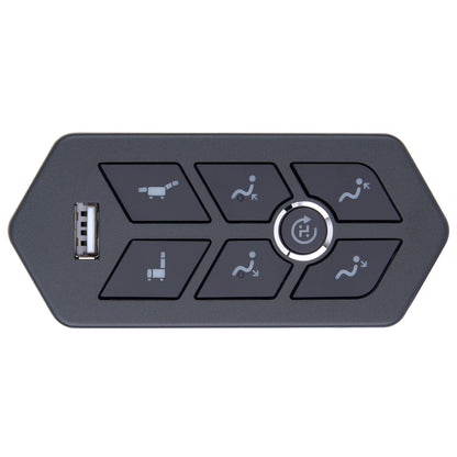 Control panel with buttons and a USB port on a white background