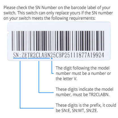Barcode label with SN number instructions on a white background