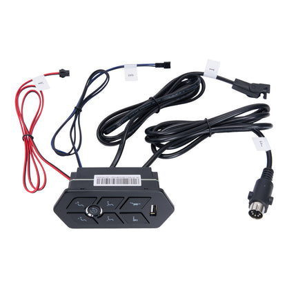 Car audio control panel with wiring on a white background