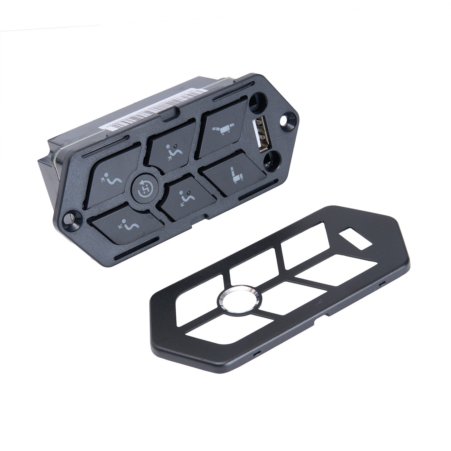 Two black metal brackets on a white background