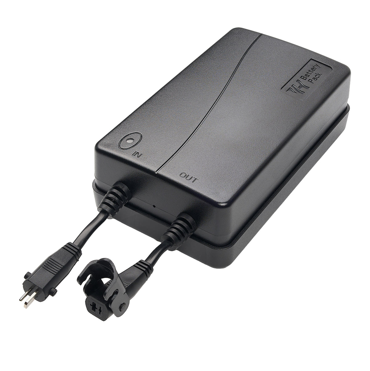 YH-U2600B 2600mAh battery pack for power recliners and lift chairs, angled view with IN and OUT cables attached