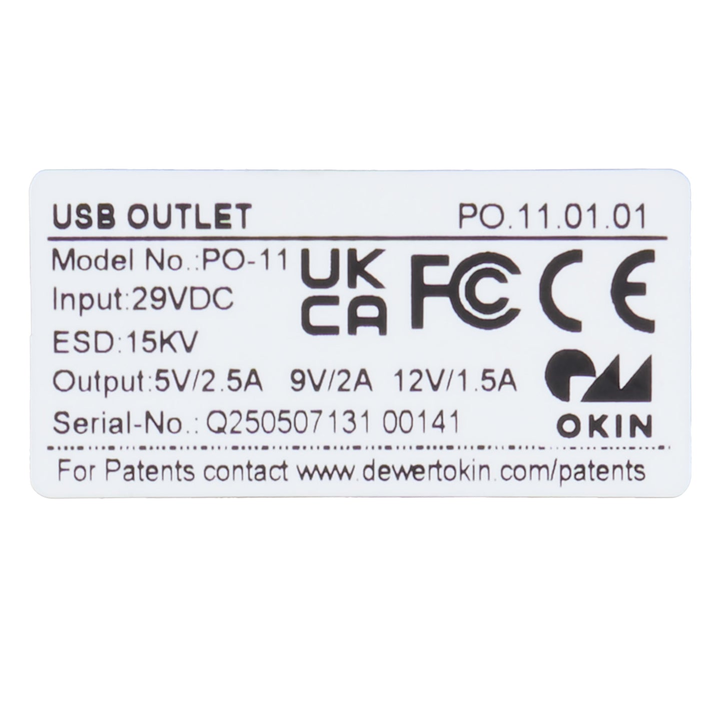 OKIN PO.11.01.01 USB Outlet - Type A + Type C, Rectangular with 2-Pin Male Plug