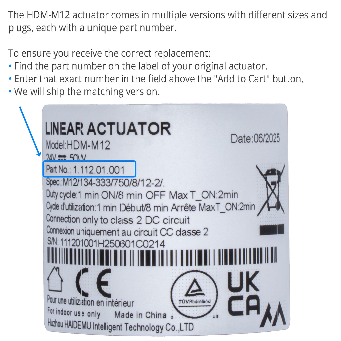 Genuine HDM-M12 Linear Actuator Motor for Recliner Lift Chair