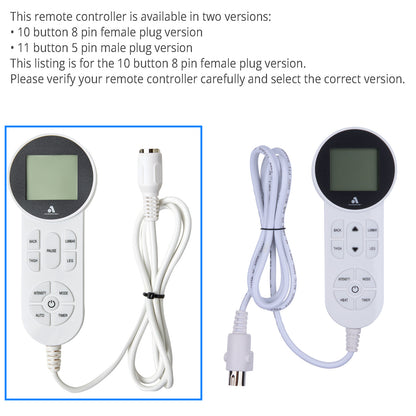 Acrookey Massage Function Remote Controller 10 Button 8 Pin Female Plug with Type C
