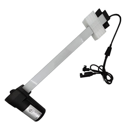 Linear actuator motor assembly with a white shaft, black base, and an attached power cable, designed for use in power recliner or lift chairs.
