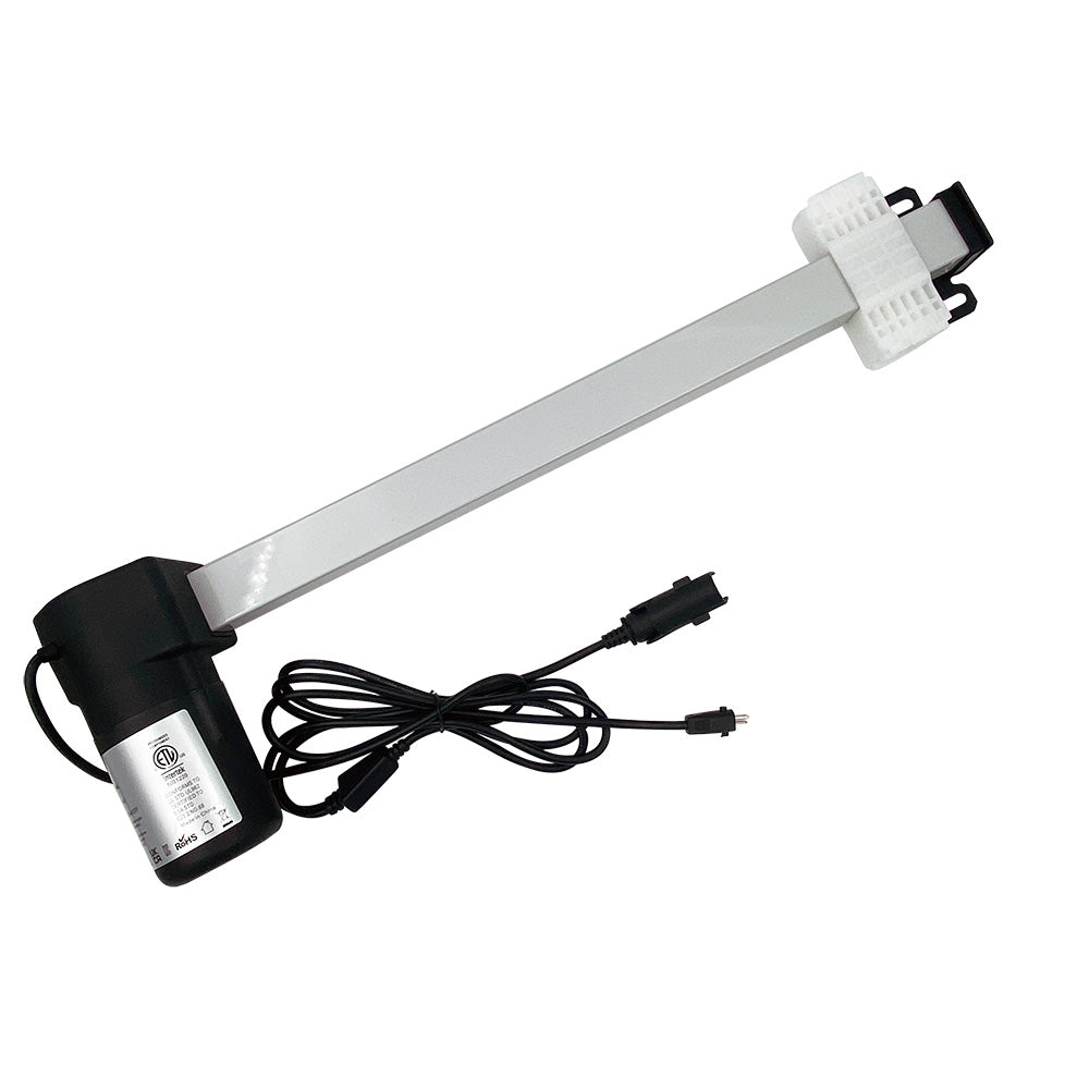 Linear actuator motor assembly for power recliner or lift chair, with a black motor and a white shaft, including a power cable.