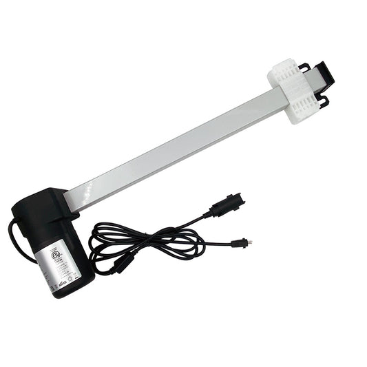 Linear actuator motor assembly for power recliner or lift chair, with a black motor and a white shaft, including a power cable.