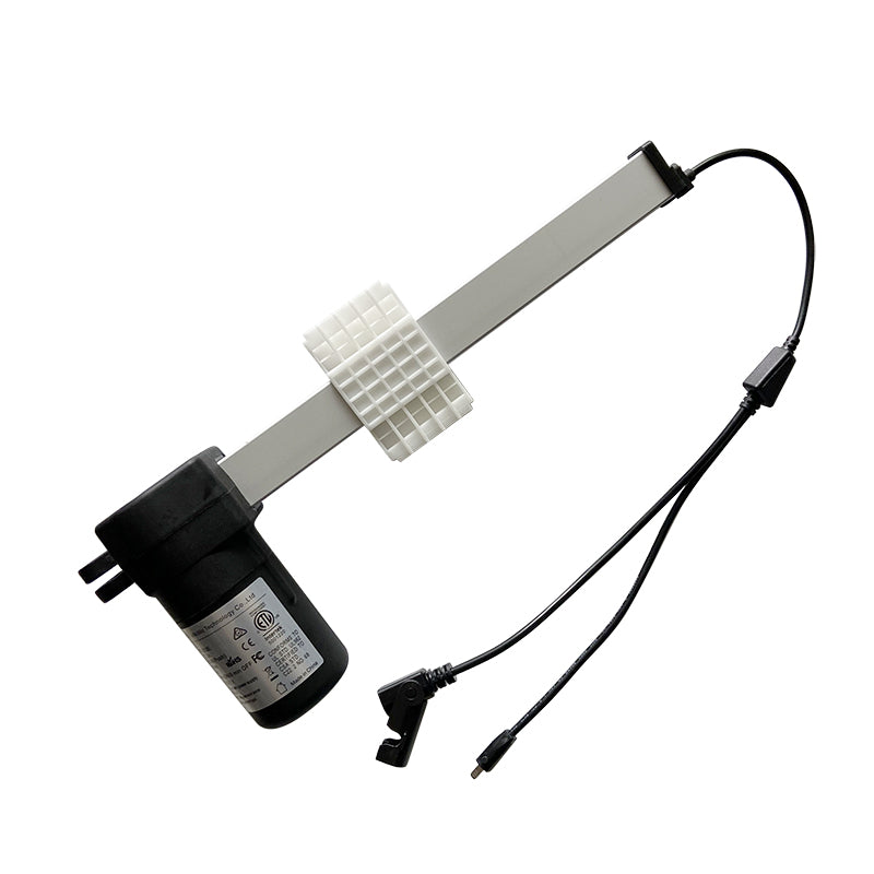 A black eMoMo 3MR157-203E linear actuator with a metal rod and an electric motor