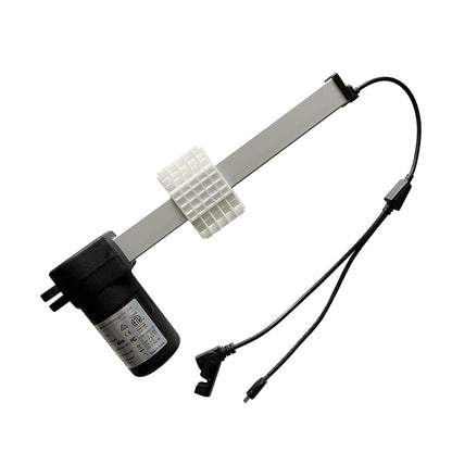 A black eMoMo 3MR157-203E linear actuator with a metal rod and an electric motor