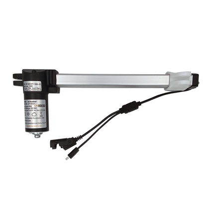 A black linear actuator motor assembly with a label and a cable, typically used in power recliners or lift chairs.