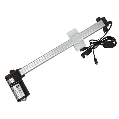 Linear actuator motor assembly for recliner, featuring an electric motor, gear train, shaft, and linear motion guide, with three different plugs for connection.