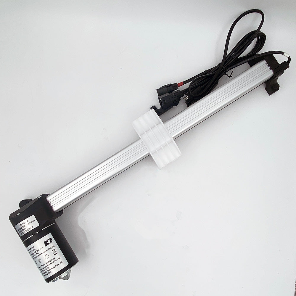 A Kaidi linear actuator motor for recliner, showing the actuator body with a black color, a silver metal shaft, and attached electrical cables.