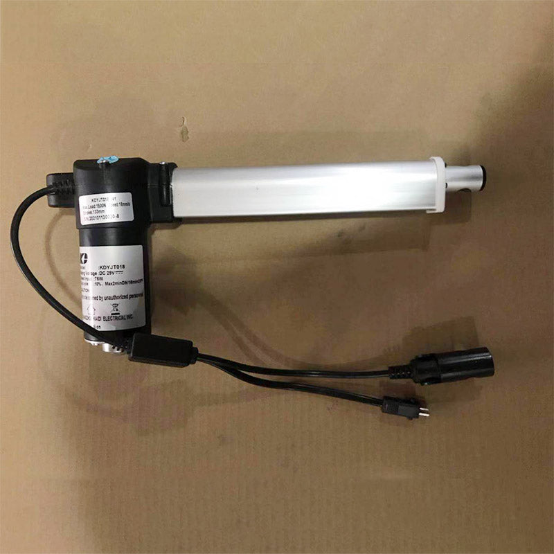A Kaidi linear actuator for power recliner lift chairs, including the motor and associated components, against a beige background.